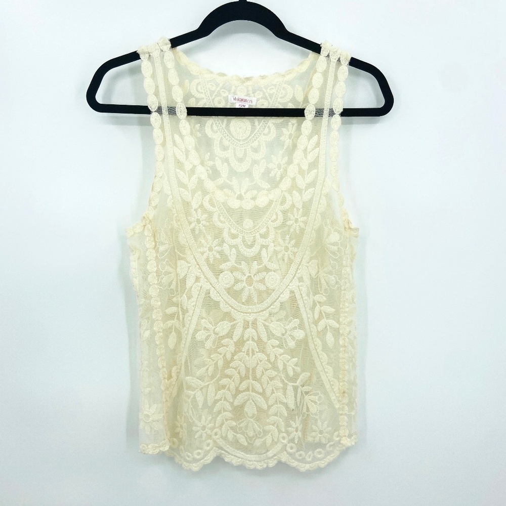 XHILARATION Ivory White Sleeveless Lace Sheer Scoop Neck Tank Top Size XS